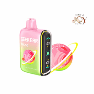 Geek Bar Pulse 15000 disposable vape device, compact box-style design with vibrant color background. Authentic 15000 puffs wholesale supply by Simply Joy Supply.