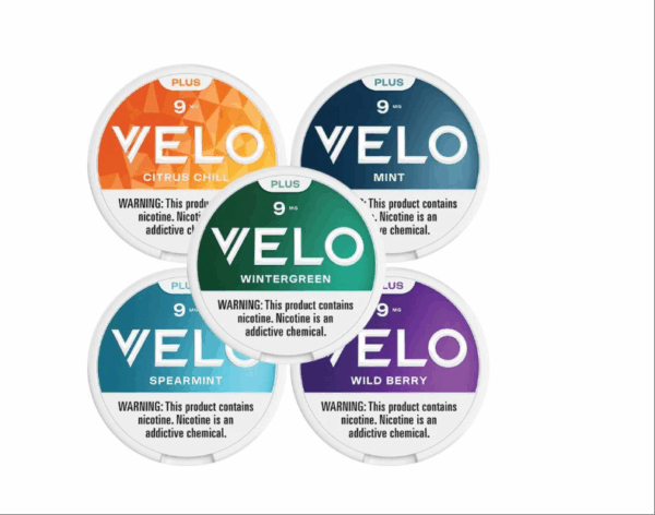 Velo nicotine pouches 9mg – high strength; Crispy Peppermint, Freezing Peppermint, Orange Spark, Purple Grape