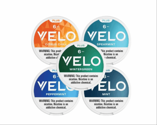 Velo nicotine pouches 6mg – all flavors: Crispy Peppermint, Freezing Peppermint Max, Orange Spark, Purple Grape